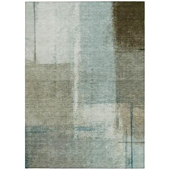 Pale Aqua And Beige Abstract Washable Indoor Outdoor Area Rug Photo 1