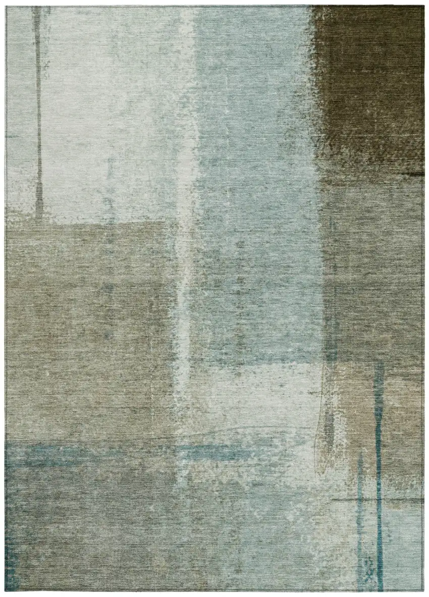 Pale Aqua And Beige Abstract Washable Indoor Outdoor Area Rug Photo 1