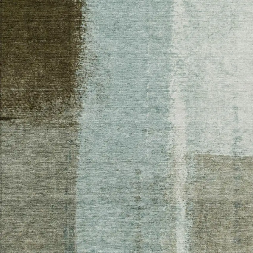 Pale Aqua And Beige Abstract Washable Indoor Outdoor Area Rug Photo 9
