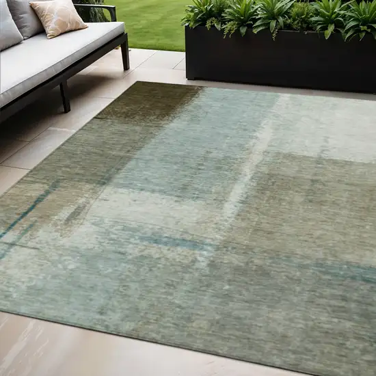 Pale Aqua And Beige Abstract Washable Indoor Outdoor Area Rug Photo 2
