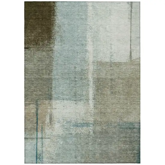 Pale Aqua And Beige Abstract Washable Indoor Outdoor Area Rug Photo 7