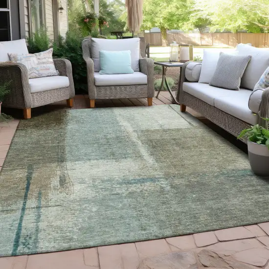 Pale Aqua And Beige Abstract Washable Indoor Outdoor Area Rug Photo 3