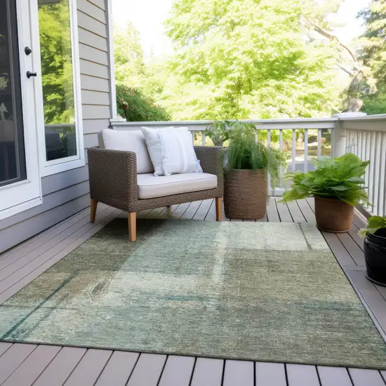 Pale Aqua And Beige Abstract Washable Indoor Outdoor Area Rug Photo 6
