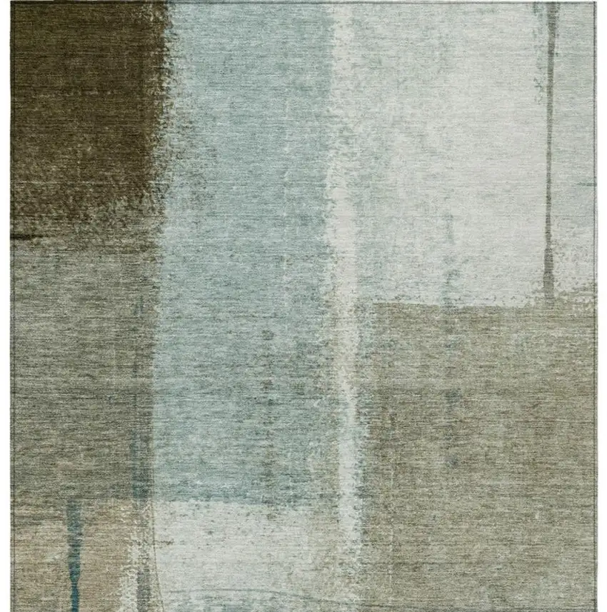 Pale Aqua And Beige Abstract Washable Indoor Outdoor Area Rug Photo 1