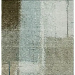 Photo of Pale Aqua And Beige Abstract Washable Indoor Outdoor Area Rug