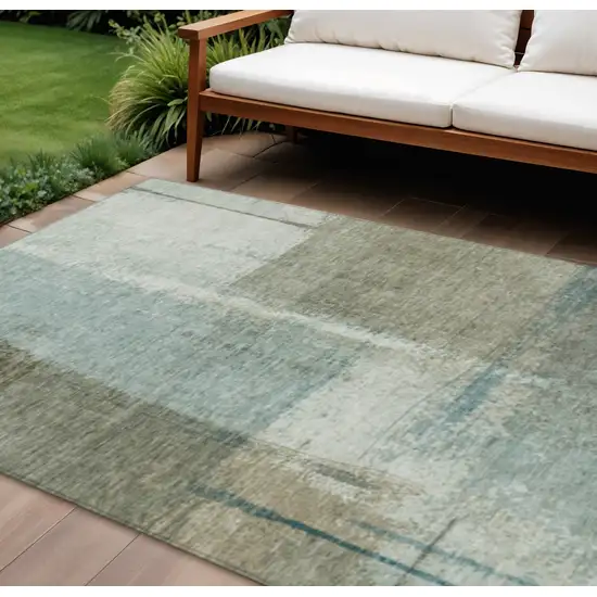 Pale Aqua And Beige Abstract Washable Indoor Outdoor Area Rug Photo 2
