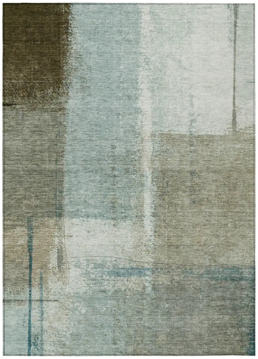 Pale Aqua And Beige Abstract Washable Indoor Outdoor Area Rug Photo 8