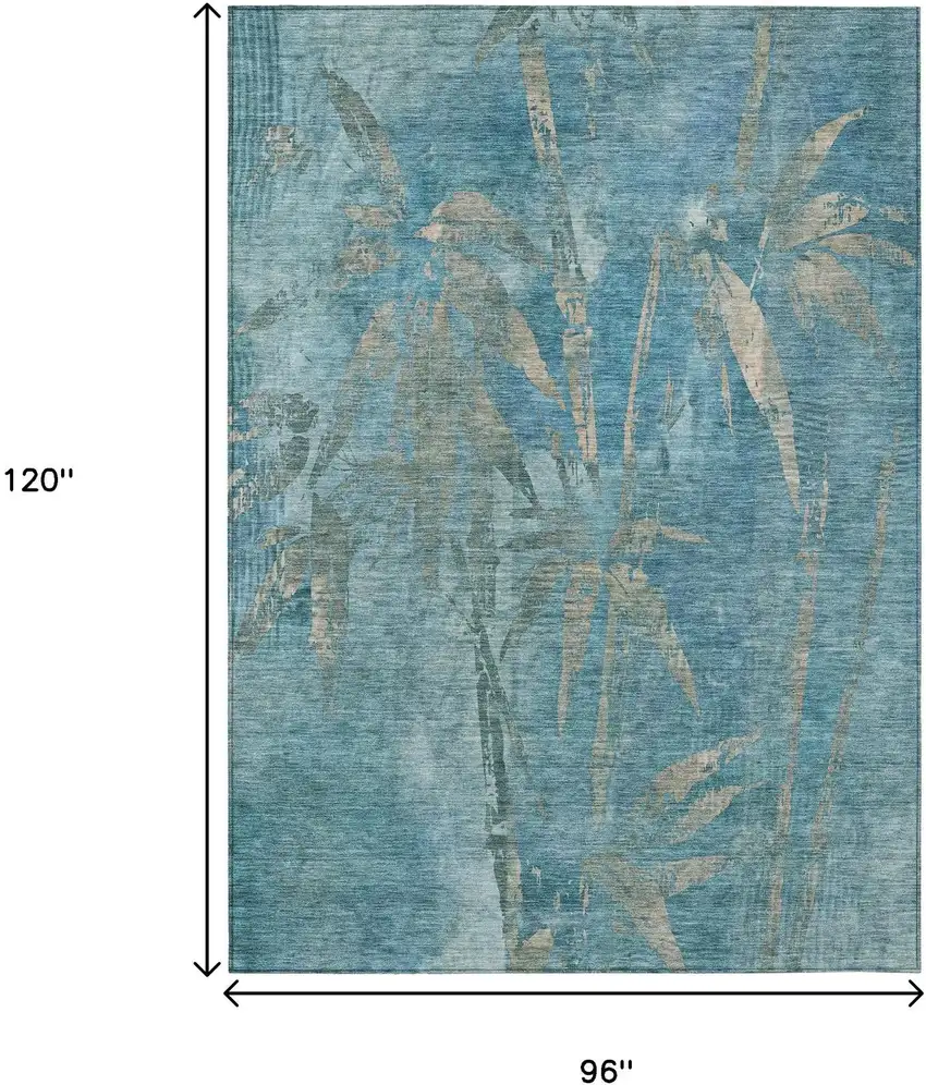Pale Aqua And Beige Botanical Leaves Washable Indoor Outdoor Area Rug Photo 3