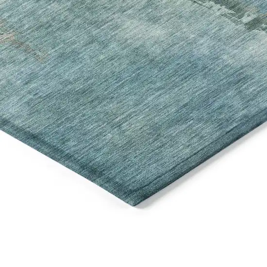 Pale Aqua And Beige Botanical Leaves Washable Indoor Outdoor Area Rug Photo 4