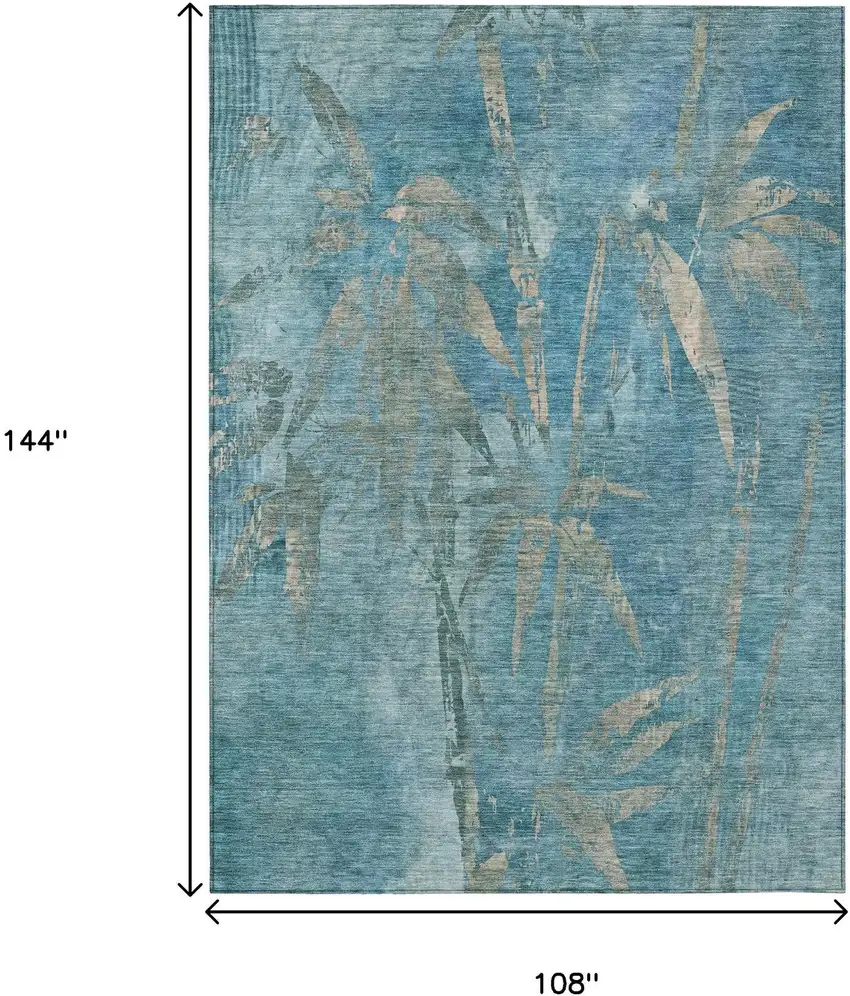 Pale Aqua And Beige Botanical Leaves Washable Indoor Outdoor Area Rug Photo 3