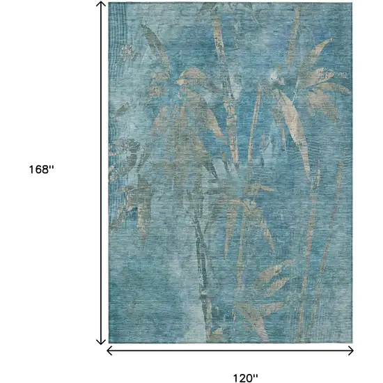 Pale Aqua And Beige Botanical Leaves Washable Indoor Outdoor Area Rug Photo 3