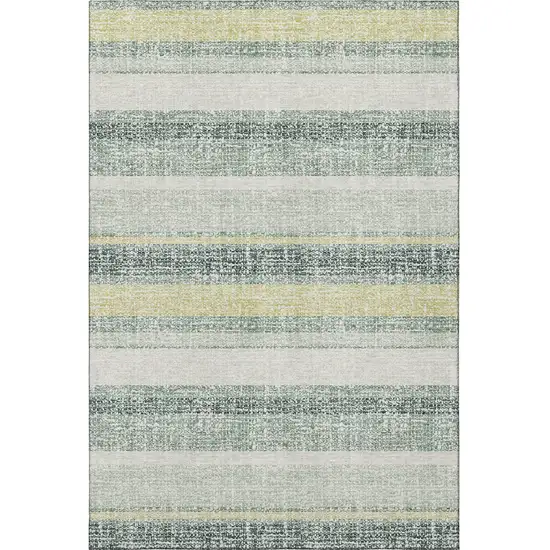 Pale Aqua And Beige Striped Washable Area Rug With UV Protection Photo 3