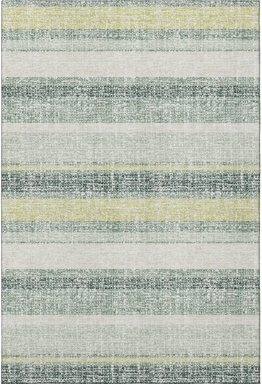 Pale Aqua And Beige Striped Washable Area Rug With UV Protection Photo 3