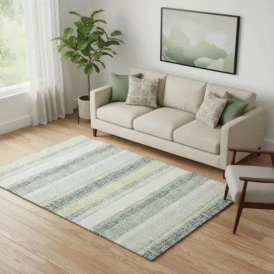 Pale Aqua And Beige Striped Washable Area Rug With UV Protection Photo 2