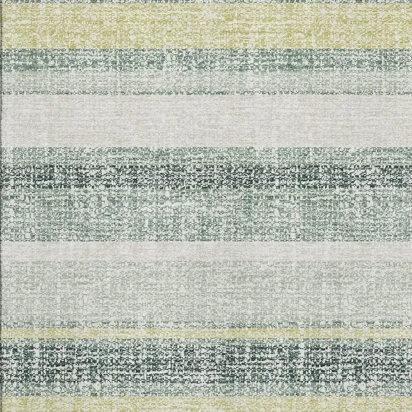 Pale Aqua And Beige Striped Washable Area Rug With UV Protection Photo 3