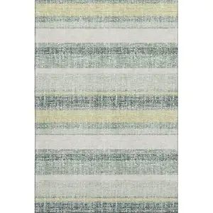 Photo of Pale Aqua And Beige Striped Washable Area Rug With UV Protection