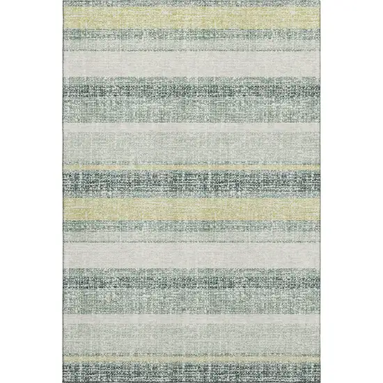 Pale Aqua And Beige Striped Washable Area Rug With UV Protection Photo 1