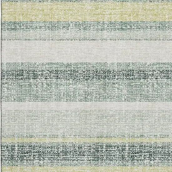 Pale Aqua And Beige Striped Washable Area Rug With UV Protection Photo 3