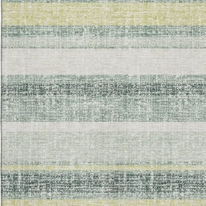 Pale Aqua And Beige Striped Washable Area Rug With UV Protection Photo 3