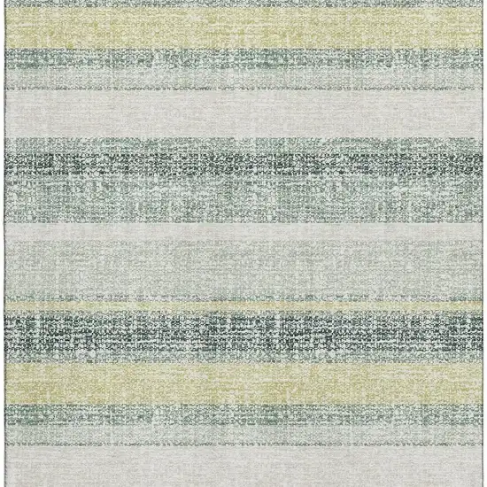 Pale Aqua And Beige Striped Washable Area Rug With UV Protection Photo 4