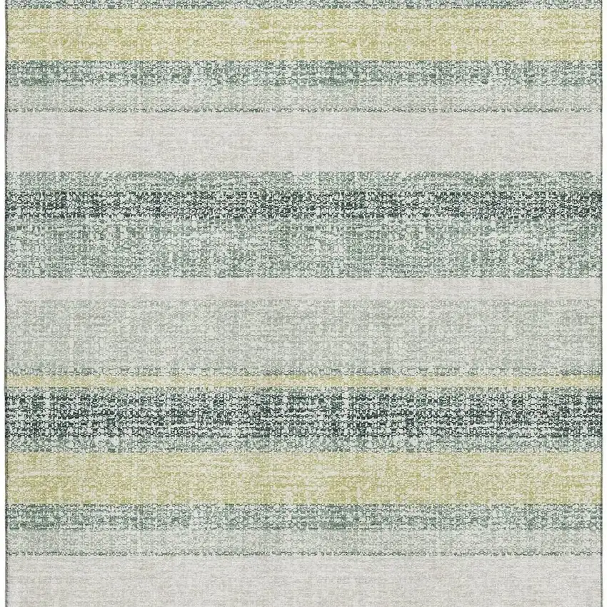 Pale Aqua And Beige Striped Washable Area Rug With UV Protection Photo 4