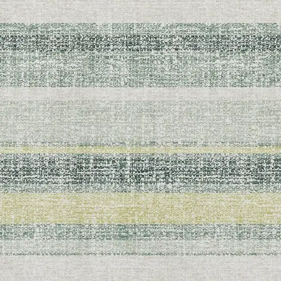 Pale Aqua And Beige Striped Washable Area Rug With UV Protection Photo 3