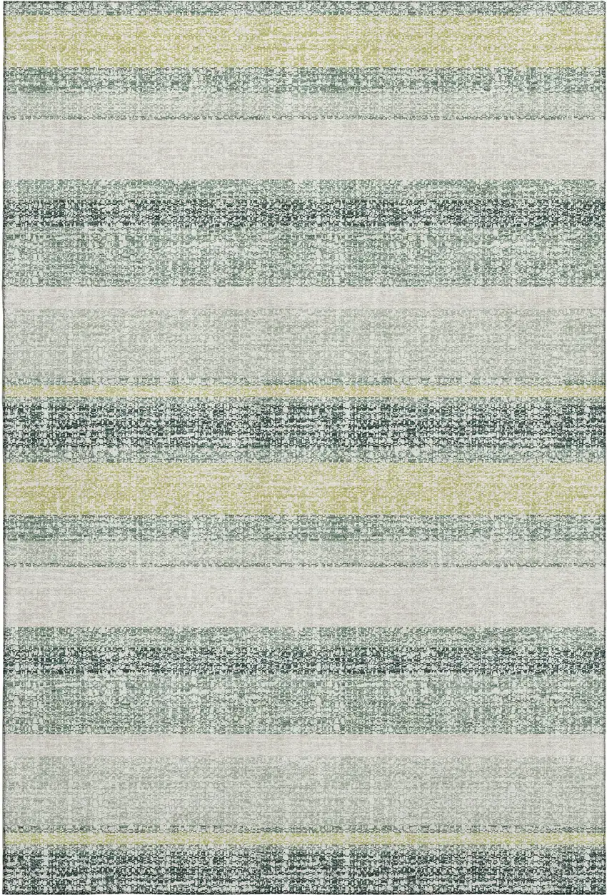 Pale Aqua And Beige Striped Washable Area Rug With UV Protection Photo 1