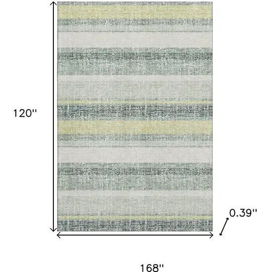 Pale Aqua And Beige Striped Washable Area Rug With UV Protection Photo 9