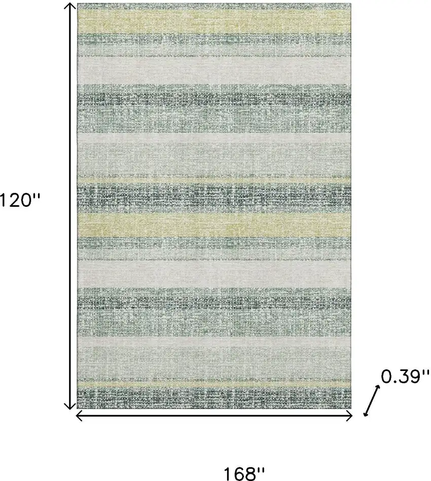 Pale Aqua And Beige Striped Washable Area Rug With UV Protection Photo 9