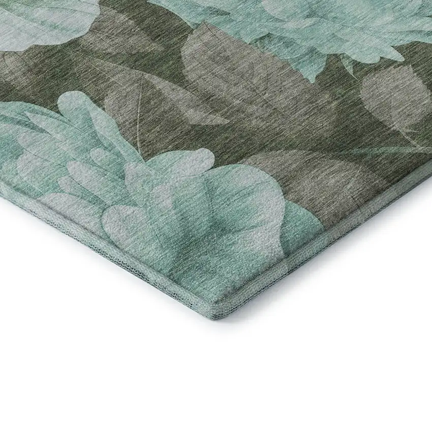 Pale Aqua And Brown Floral Washable Area Rug With UV Protection Photo 7