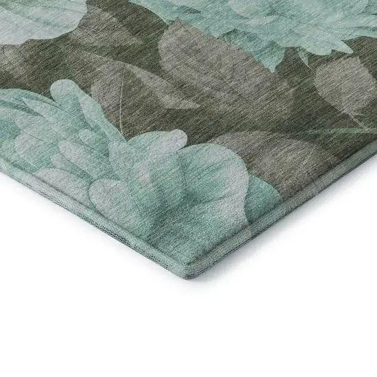 Pale Aqua And Brown Floral Washable Area Rug With UV Protection Photo 7