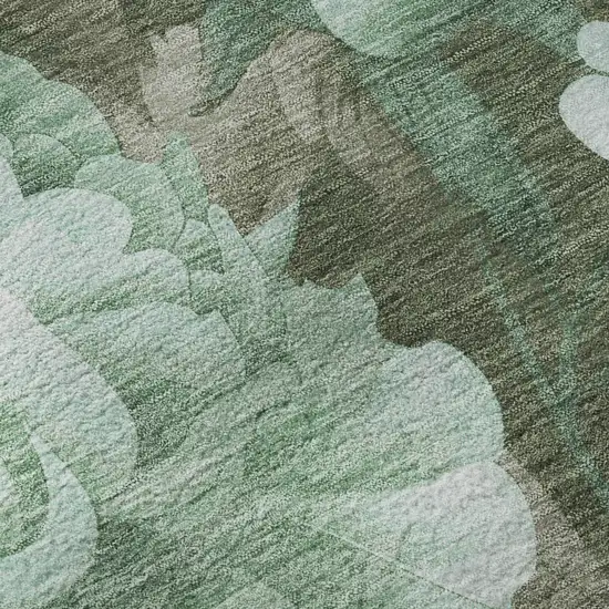 Pale Aqua And Brown Floral Washable Area Rug With UV Protection Photo 9