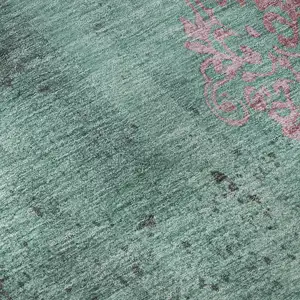 Photo of Pale Aqua And Burgundy Floral Washable Area Rug With UV Protection