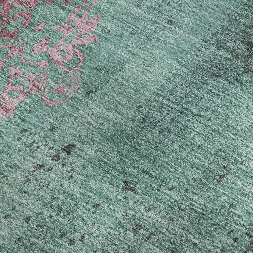 Pale Aqua And Burgundy Floral Washable Area Rug With UV Protection Photo 3