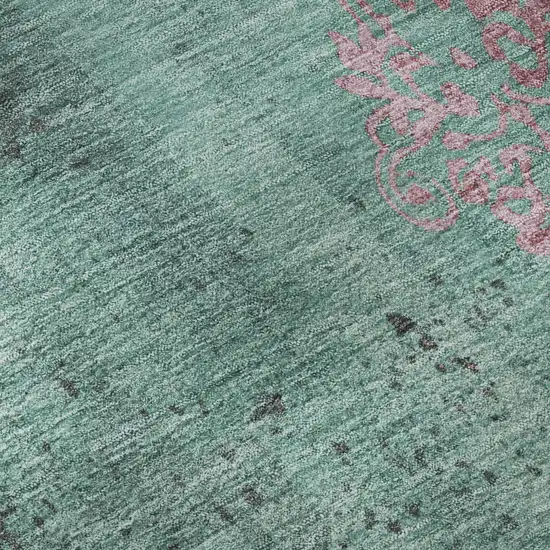 Pale Aqua And Burgundy Floral Washable Area Rug With UV Protection Photo 1