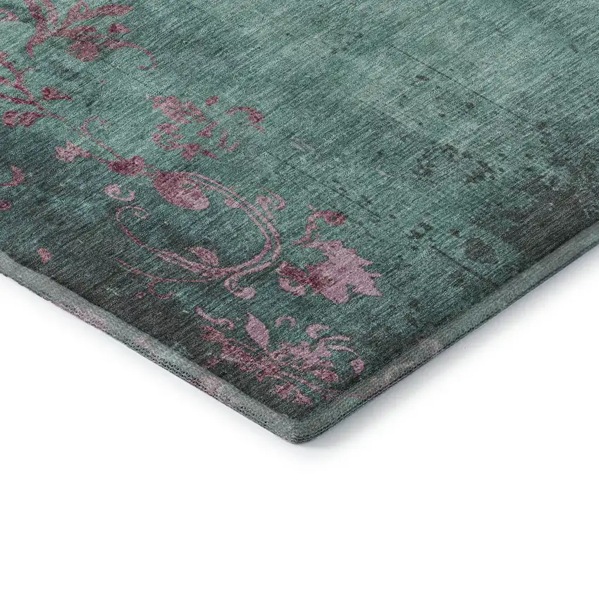 Pale Aqua And Burgundy Floral Washable Area Rug With UV Protection Photo 8