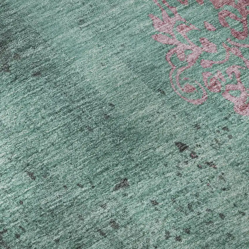 Pale Aqua And Burgundy Floral Washable Area Rug With UV Protection Photo 1