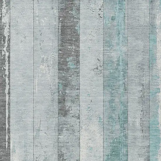 Pale Aqua And Charcoal Striped Washable Indoor Outdoor Area Rug Photo 3