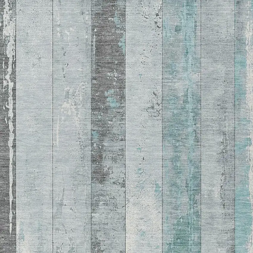Pale Aqua And Charcoal Striped Washable Indoor Outdoor Area Rug Photo 3