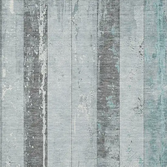 Pale Aqua And Charcoal Striped Washable Indoor Outdoor Area Rug Photo 9