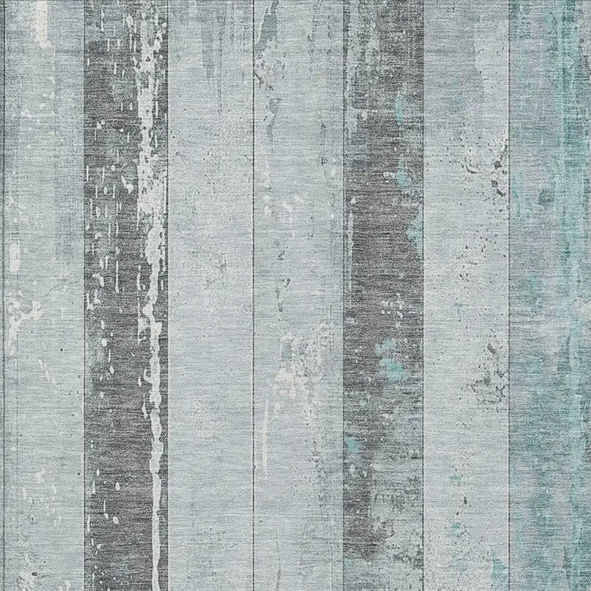 Pale Aqua And Charcoal Striped Washable Indoor Outdoor Area Rug Photo 9