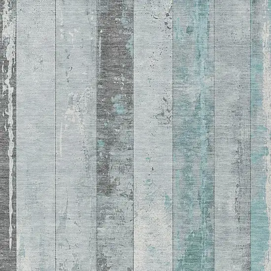 Pale Aqua And Charcoal Striped Washable Indoor Outdoor Area Rug Photo 3