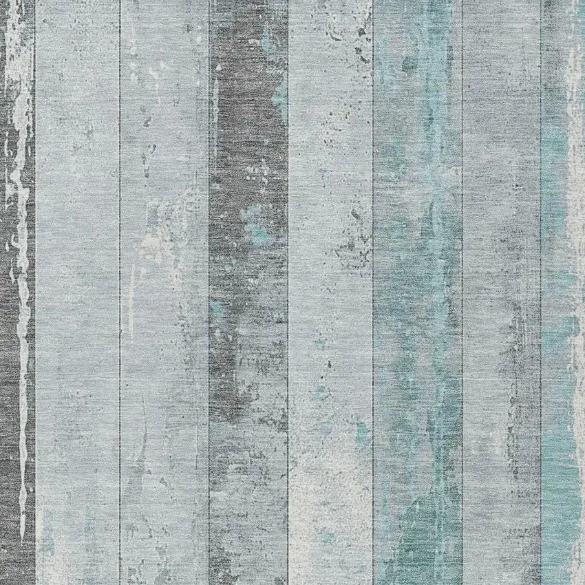 Pale Aqua And Charcoal Striped Washable Indoor Outdoor Area Rug Photo 3
