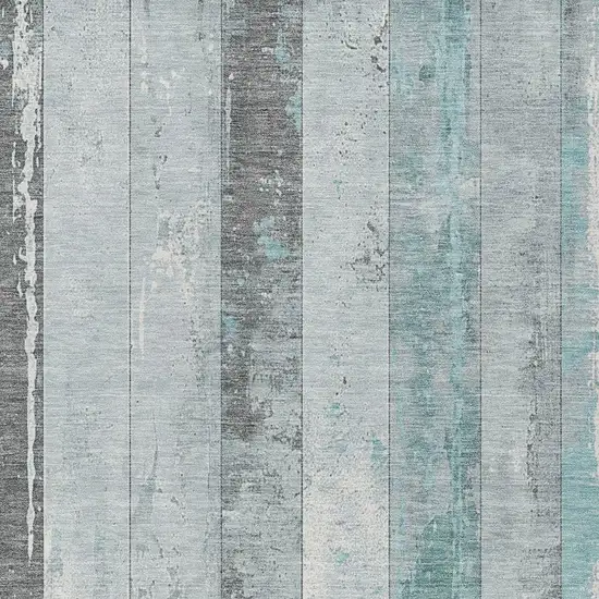 Pale Aqua And Charcoal Striped Washable Indoor Outdoor Area Rug Photo 3