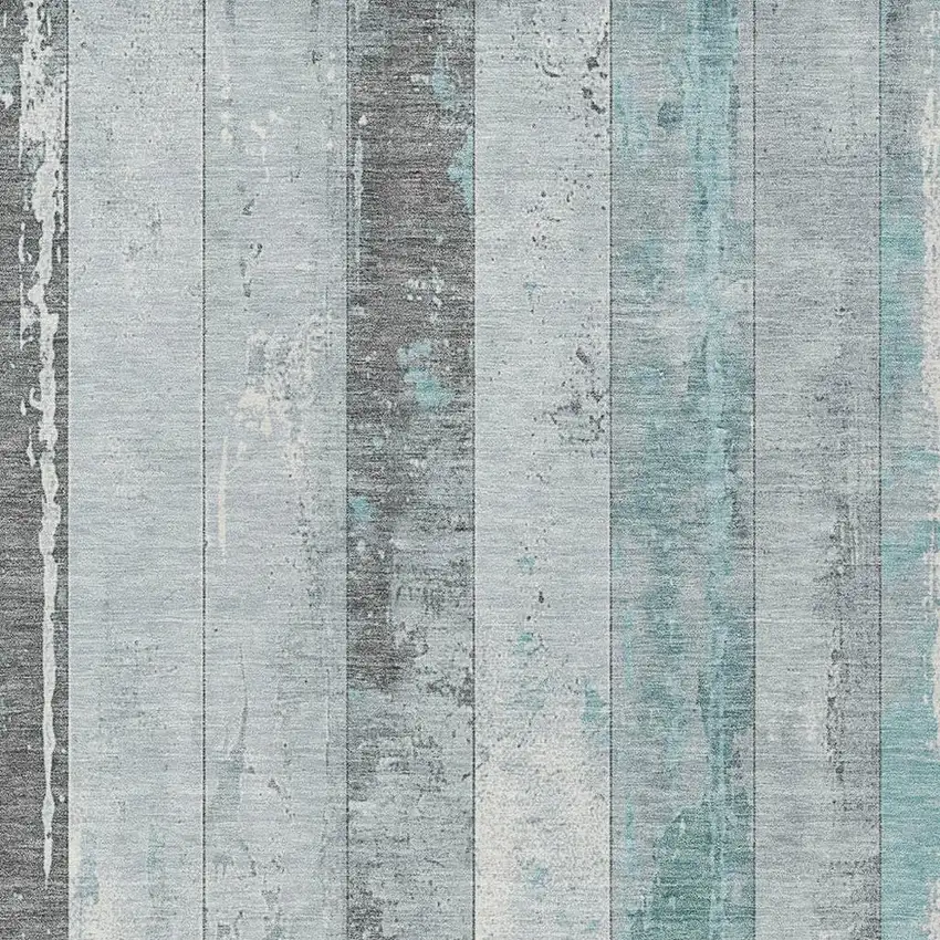 Pale Aqua And Charcoal Striped Washable Indoor Outdoor Area Rug Photo 3