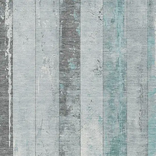 Pale Aqua And Charcoal Striped Washable Indoor Outdoor Area Rug Photo 3