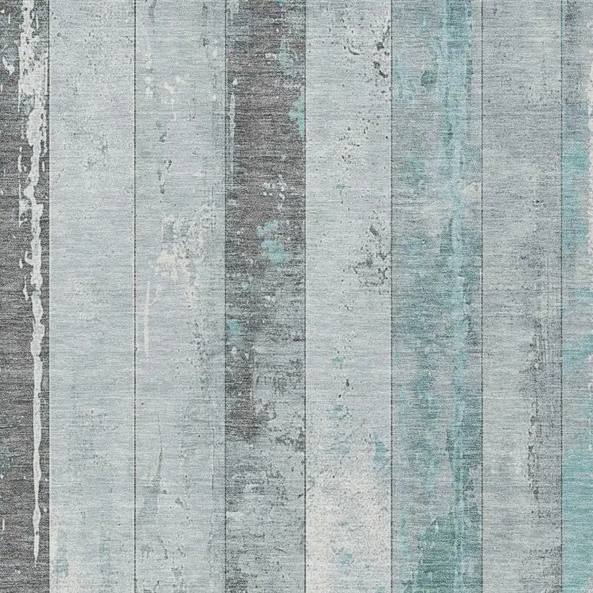 Pale Aqua And Charcoal Striped Washable Indoor Outdoor Area Rug Photo 3