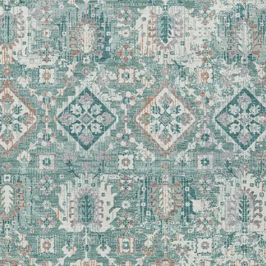 Pale Aqua And Copper Floral Medallion Washable Indoor Outdoor Area Rug Photo 7