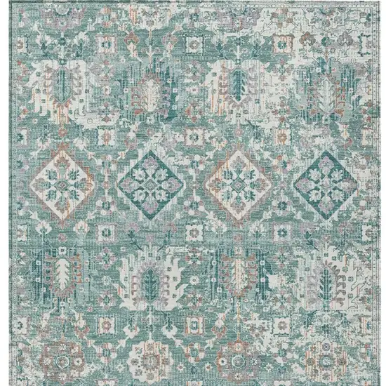 Pale Aqua And Copper Floral Medallion Washable Indoor Outdoor Area Rug Photo 3