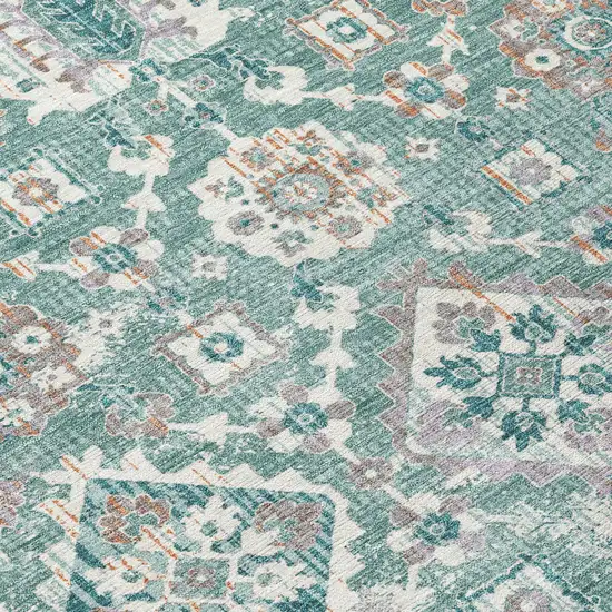 Pale Aqua And Copper Floral Medallion Washable Indoor Outdoor Area Rug Photo 9